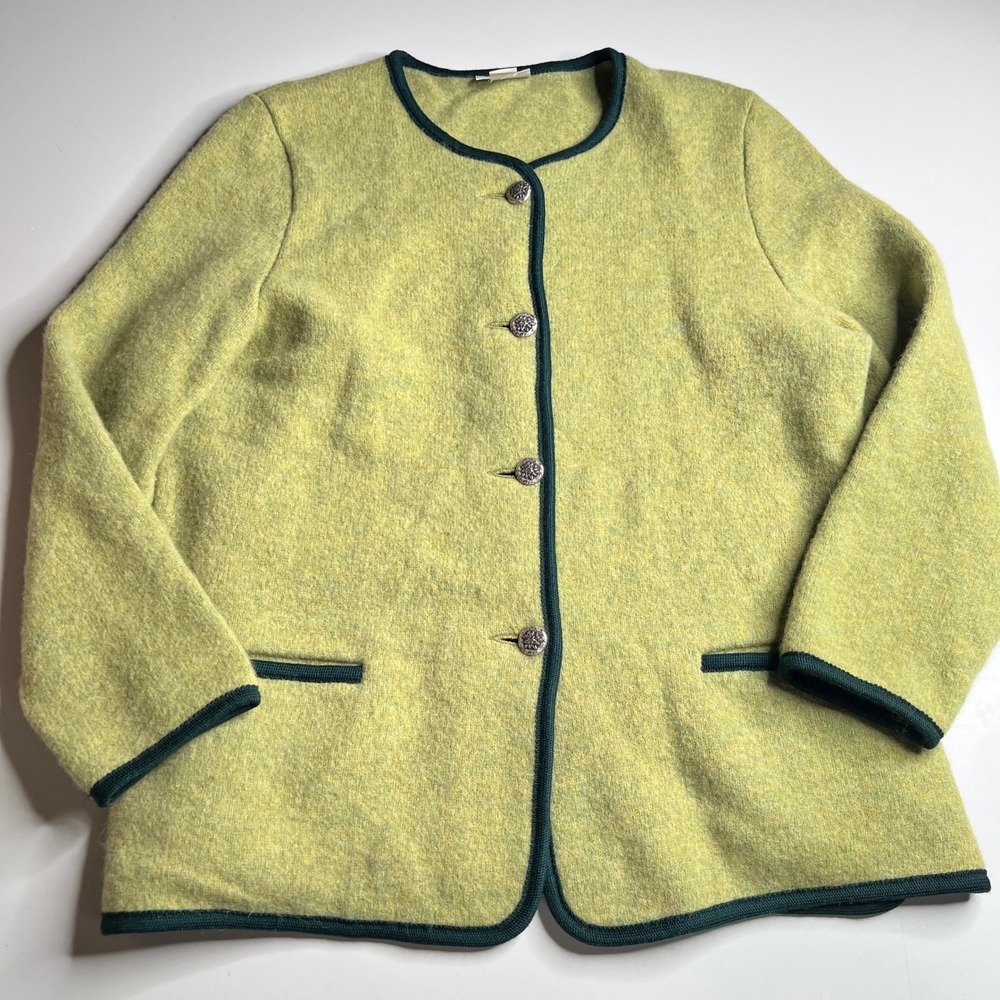 Wesenjak Tirol Boiled Wool Jacket Womens 52 Green Made in Austria Cardigan